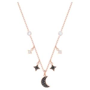 Swarovski Moon Necklace Black Rosegold tone plated
